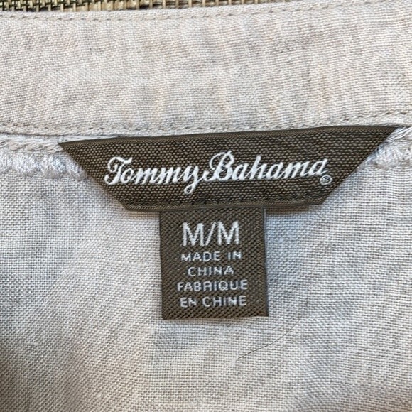 Tommy Bahama pure linen embroidered shirt in natural linen color. - Picture 5 of 6